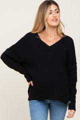 Black V-Neck Oversized Maternity Sweater