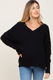 Black V-Neck Oversized Maternity Sweater