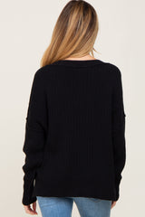 Black V-Neck Oversized Maternity Sweater