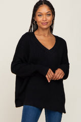 Black V-Neck Oversized Maternity Sweater