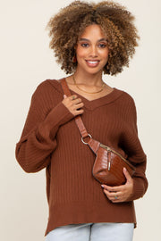 Brown V-Neck Oversized Sweater