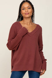 Burgundy V-Neck Oversized Sweater