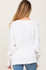 White V-Neck Oversized Maternity Sweater