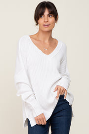 White V-Neck Oversized Sweater