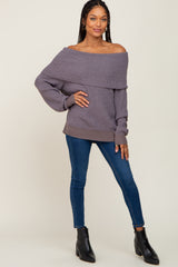 Charcoal Foldover Off Shoulder Sweater