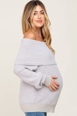 Silver Foldover Off Shoulder Maternity Sweater