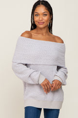 Silver Foldover Off Shoulder Sweater