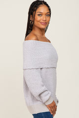 Silver Foldover Off Shoulder Sweater