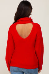 Red Soft Knit Cutout Back Maternity Sweater