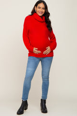 Red Soft Knit Cutout Back Maternity Sweater