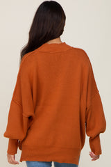 Orange Mock Neck Exposed Seam Maternity Sweater