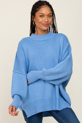 Light Blue Mock Neck Exposed Seam Sweater