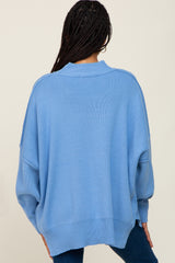 Light Blue Mock Neck Exposed Seam Sweater