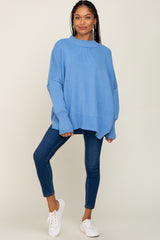 Light Blue Mock Neck Exposed Seam Sweater