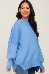 Light Blue Mock Neck Exposed Seam Maternity Sweater