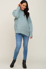 Mint Green Mock Neck Exposed Seam Maternity Sweater