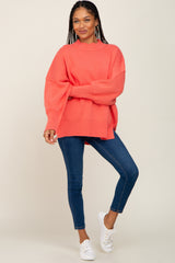 Coral Mock Neck Exposed Seam Maternity Sweater