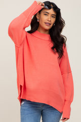 Coral Mock Neck Exposed Seam Maternity Sweater