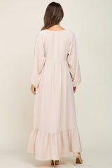 Ivory Smocked Balloon Sleeve Maternity Maxi Dress