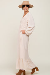 Ivory Smocked Balloon Sleeve Maxi Dress