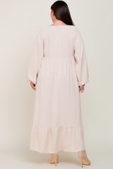 Ivory Smocked Balloon Sleeve Plus Maxi Dress