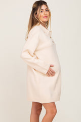 Cream Collared Button Front Maternity Sweater Dress