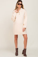 Cream Collared Button Front Maternity Sweater Dress