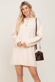 Cream Collared Button Front Sweater Dress