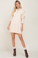 Cream Collared Button Front Sweater Dress