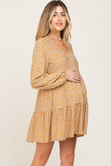 Mustard Floral Long Sleeve Tiered Maternity Dress