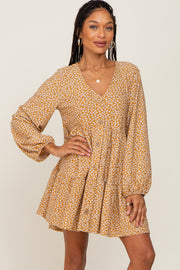 Mustard Floral Long Sleeve Tiered Dress