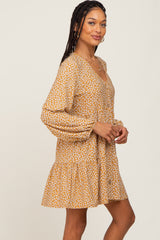 Mustard Floral Long Sleeve Tiered Dress