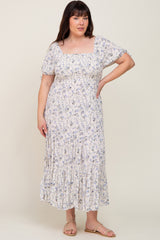 Cream Floral Tiered Plus Maternity Maxi Dress