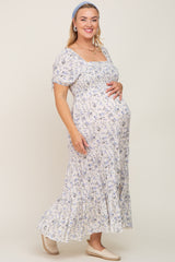 Cream Floral Tiered Plus Maternity Maxi Dress