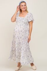 Cream Floral Tiered Plus Maternity Maxi Dress