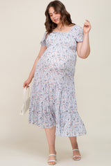 Light Blue Floral Tiered Plus Maternity Maxi Dress