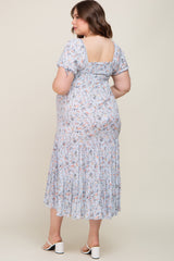 Light Blue Floral Tiered Plus Maternity Maxi Dress