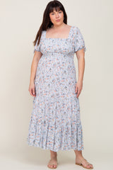 Light Blue Floral Tiered Plus Maternity Maxi Dress