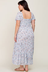 Light Blue Floral Tiered Plus Maxi Dress