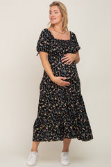 Black Floral Tiered Plus Maternity Maxi Dress