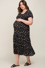 Black Floral Tiered Plus Maternity Maxi Dress