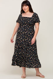 Black Floral Tiered Plus Maxi Dress