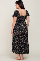 Black Floral Tiered Plus Maxi Dress