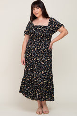 Black Floral Tiered Plus Maxi Dress