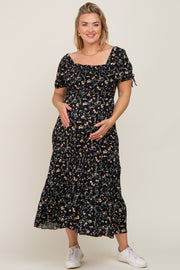 Black Floral Tiered Plus Maternity Maxi Dress