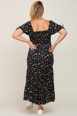 Black Floral Tiered Plus Maternity Maxi Dress