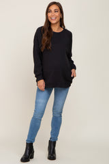 Black Pullover Basic Maternity Sweatshirt