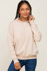 Beige Knit Maternity Hooded Long Sleeve Top