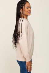 Beige Knit Hooded Long Sleeve Top