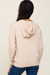 Beige Knit Hooded Long Sleeve Top